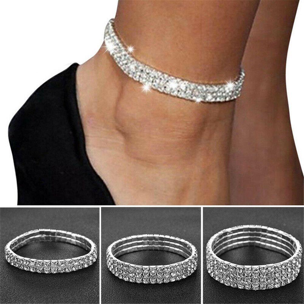 

Девушка Ноги Цепи Кристалл Панк Стиль Растягивающийся Блестящий Горный хрусталь Серебряный браслет Горный хрусталь Лодыжки