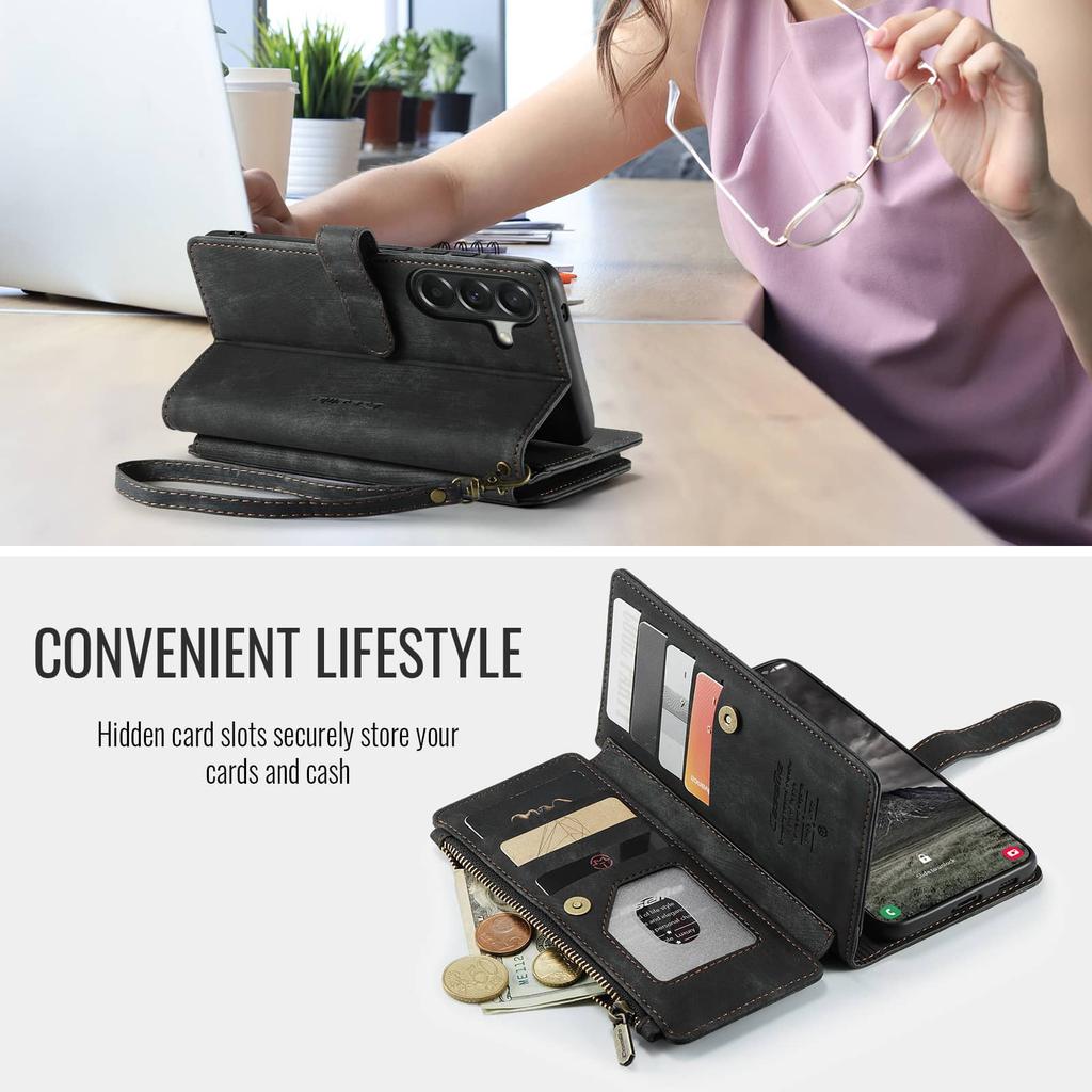 For Samsung Galaxy A37 A57 Case,Wallet Case for Women Men, Durable PU Leather Magnetic Flip Strap Wristlet Zipper Card Holder