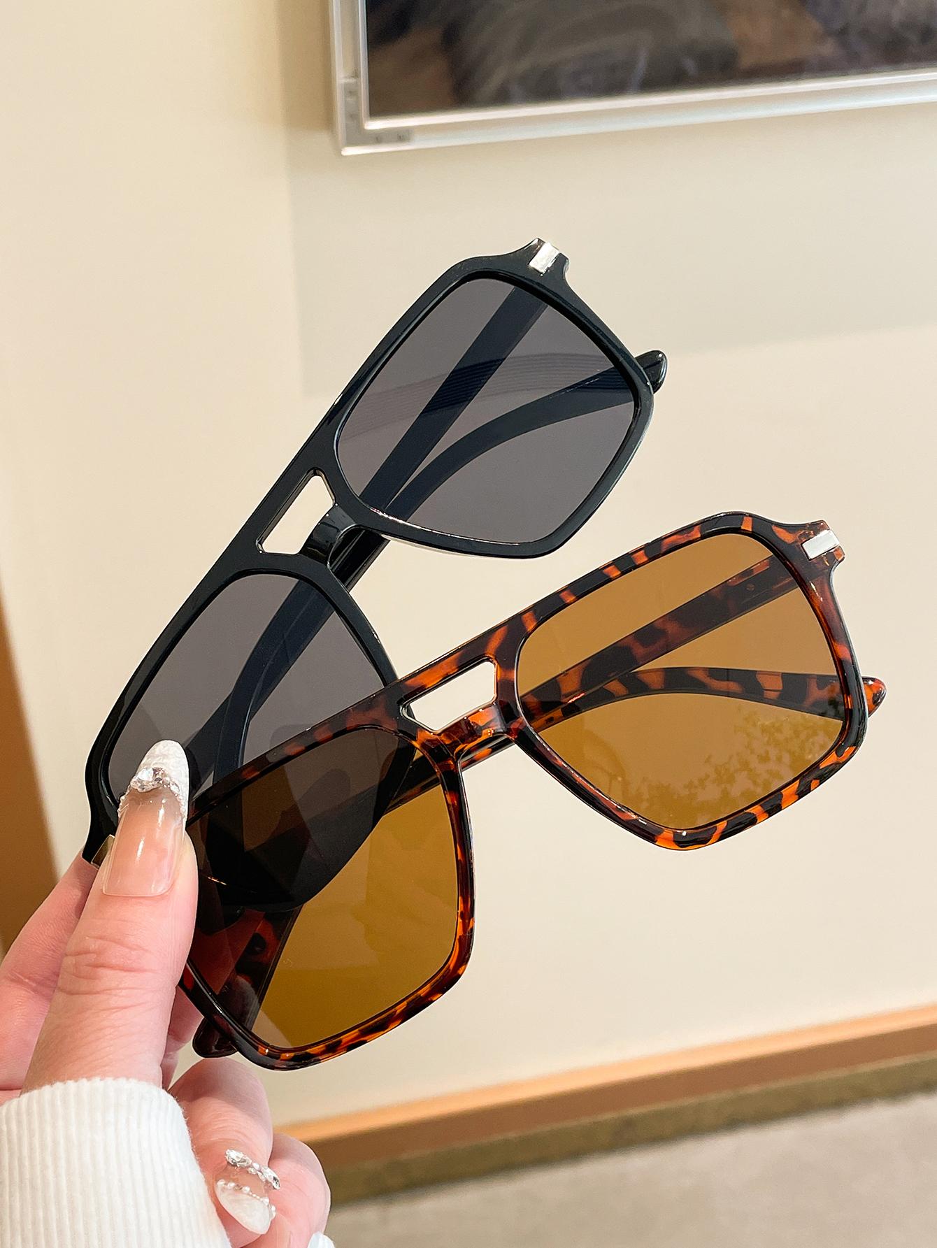 

2PCS Couples Pilot Style Sunglasses Double Bridge Outdoor Travel Picnic Sun Protection Casual Sunglasses