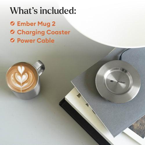 Ember Temperature Control Smart Mugs, 2 10oz Silver, 1.5 Hour Battery Life, App-Controlled Heated Coffee Mugs - Improved Design