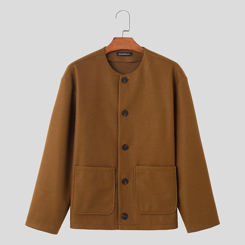 

Korean Style Men s Solid Well Fitting Jackets Autumn Winter Casual Streetwear Long Sleeved Jackets Coats S-5XLTops 2026 S коричневый