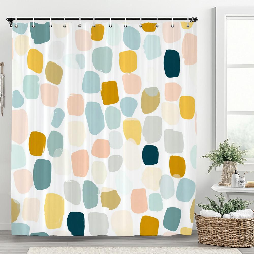 1pc Modern Minimalist Color Dot Pattern Shower Curtain,Bathroom Decorative Curtain, Printed Fabric Home Curtain with Hooks