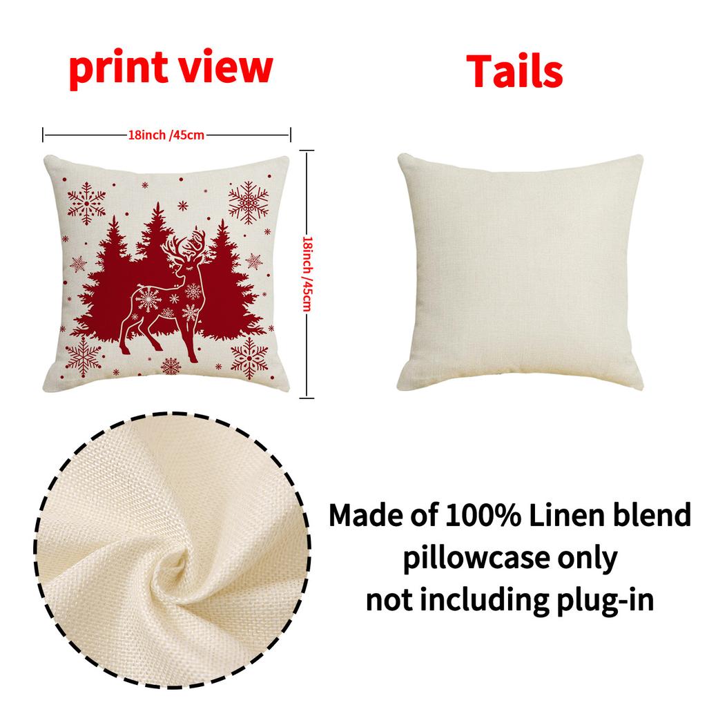 Red Christmas Print Pillow Cover Nordic Style Linen Print Holiday Decoration Living Room Sofa Cushion Cover Pillow