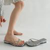 Fashion Temperament Silver Fairy Style Low Heel One-word Slippers Women's Summer Wear 2025 New with Skirt Cool Slippers
