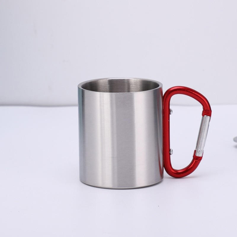 200ML Lightweight Stainless Steel Camping Mug with Carabiner Portable Metal Coffee Mugs for Outdoor Sports Travel Hiking