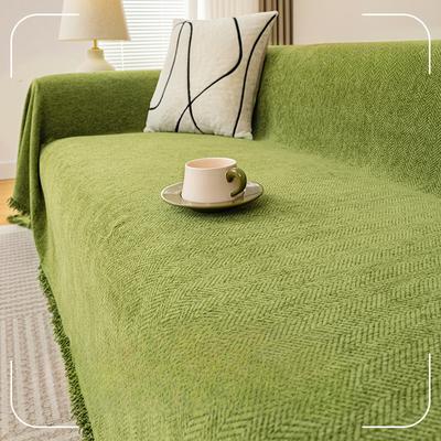Modern Chenille Sofa Towel Herringbone Pattern Solid Color Sofa Cushion Skin-Friendly Anti-Wrinkle Multi-Purpose Machine Washable Sofa Cover Cloth