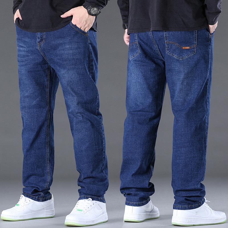 Men's Plus Size Stretch Straight Leg High Waist Jeans - Large Size, 300 Jin Capacity.