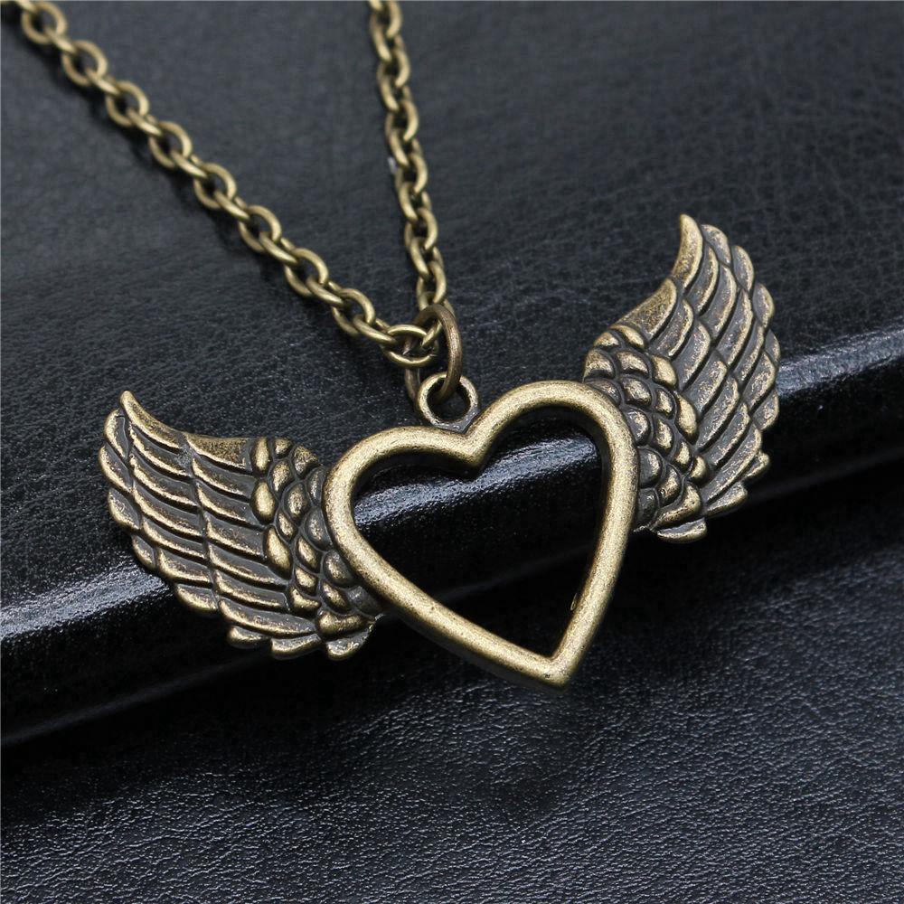 Vintage Angel Wing Pendant Necklace Alloy Feather Guardian Charm Necklaces Blessing Jewelry Gift For Making