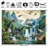 Kids Dinosaur World Tapestry, Tropical Jungle Waterfall Jurassic Landscape Wall Art for Bedroom, Living Room