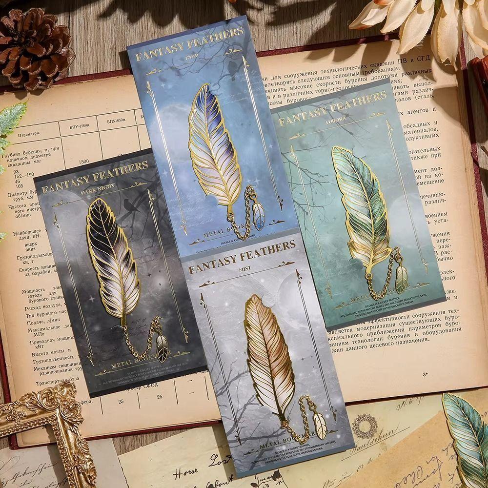 4Pcs Vintage Metal Feather Bookmark Creative Decorative Bookmark  Reading Accessory