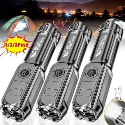 Kraftig LED-lommelykt 100000 Lumen taktiske lommelykter Oppladbar USB 18650 Vanntett Zoom Fiske Jakt LED-lommelykt