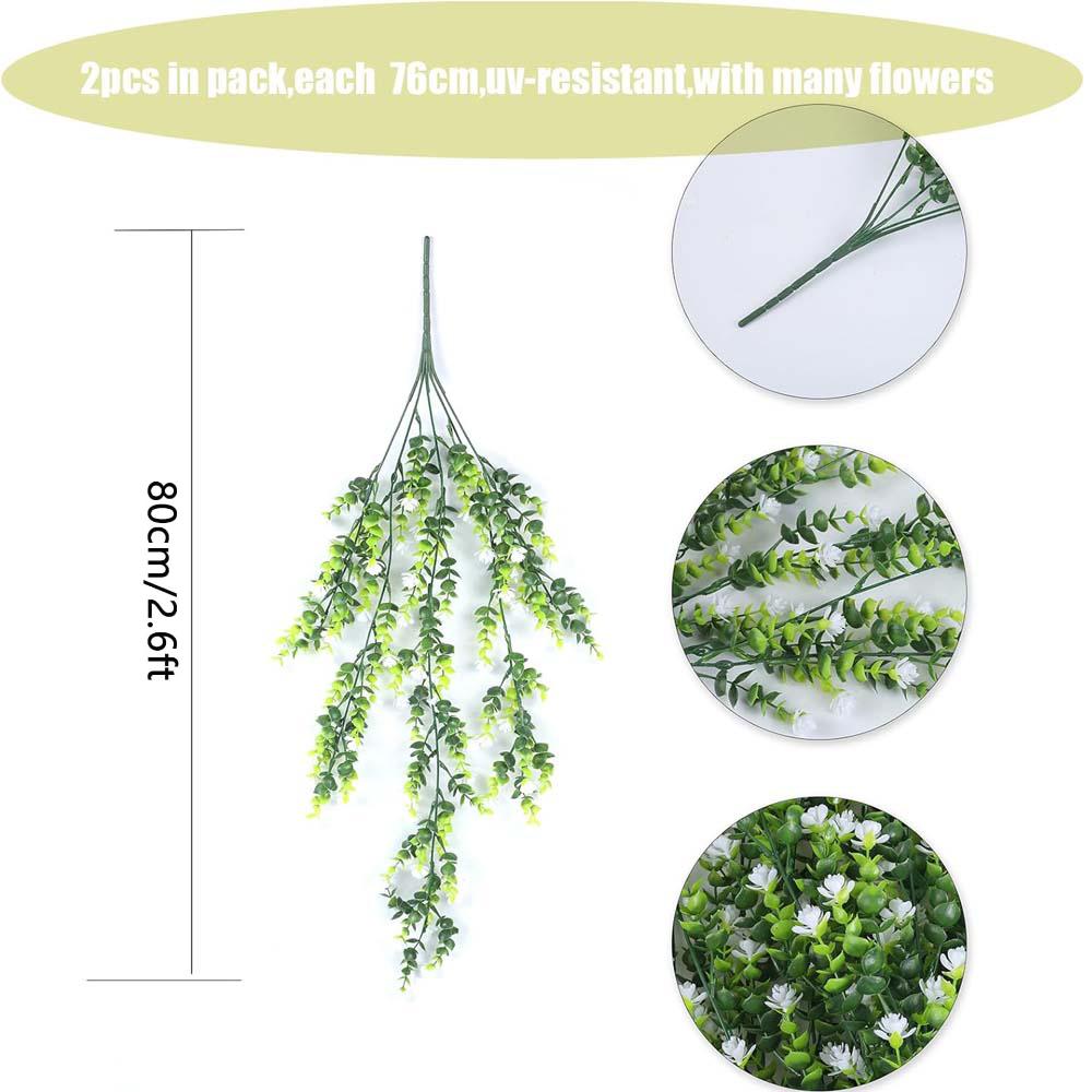 2Pcs Artificial Hanging Flowers,UV-Resistant Fake Hanging Plants Flower Bouquet Hanging Vine Plants Drooping Plants
