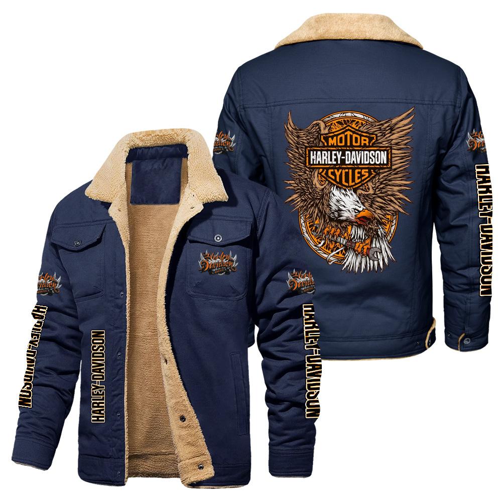 Hot Sale Eagle Skull Ha Lei Locomotive Autumn and Winter Fleece European Size Cotton Jacket Sports Jacket Men's Jacket