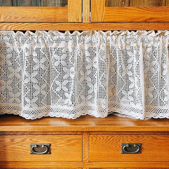 Selský Rustikální Krátký Závěs Filtrující Světlo Vintage Průsvitná Krajka Skříňový Závěs Boho Kuchyně Jídelna Malé Okno Tunýlek na Tyč Háčkovaný Závěs