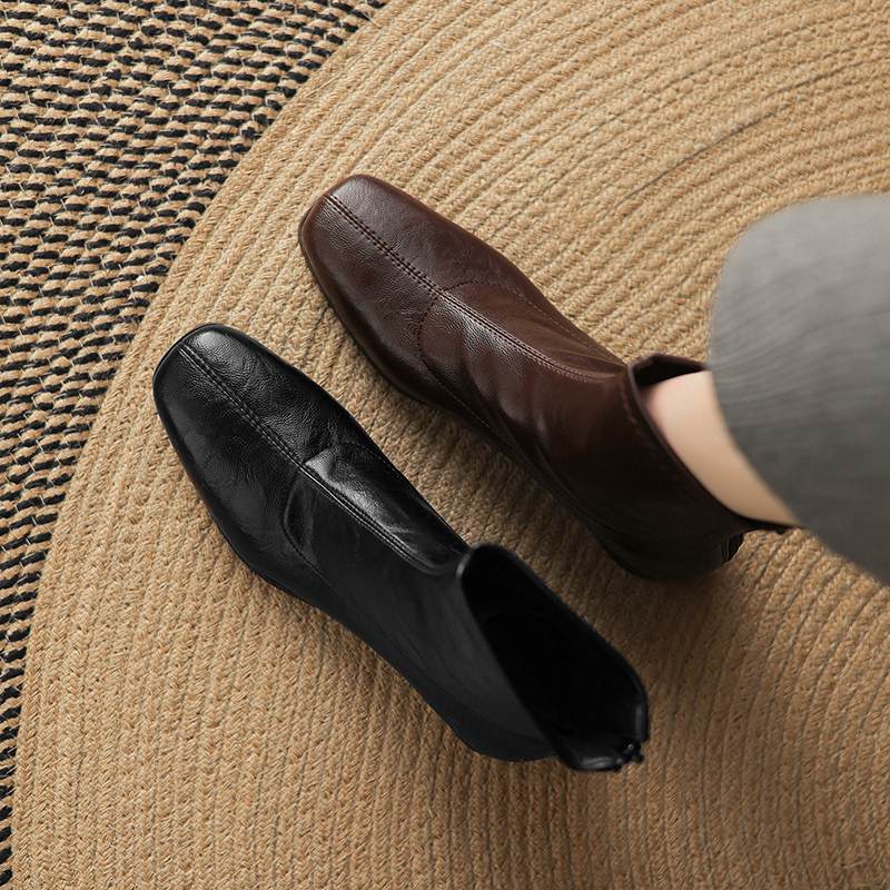 Krazing Pot Microfiber Winter Square Toe Modern Size 33 Boots Size 43 Metal Rivets Med Heels Zipper Women Ankle Boots