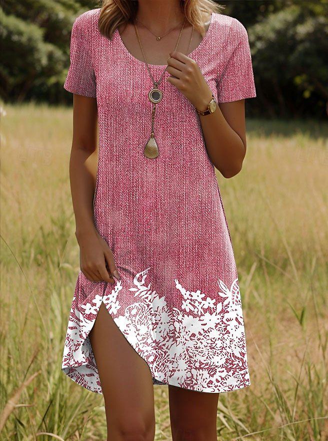 Women's New Round Neck Short Sleeve Dress with Indian Print – European & American Style