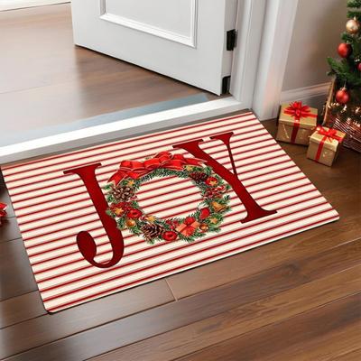 Christmas Themed Pattern Floor Mat Anti-Slip Bottom Soft Comfortable Faux Cashmere Rug Vibrant Color Door Rug
