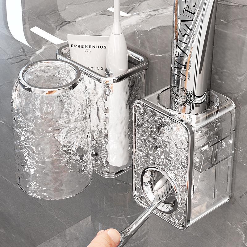 Dispenser Premium de Pastă de Dinți Montat pe Perete cu Design Valuri de Apă – Suport Universal Fără Găurire & Stoarcere