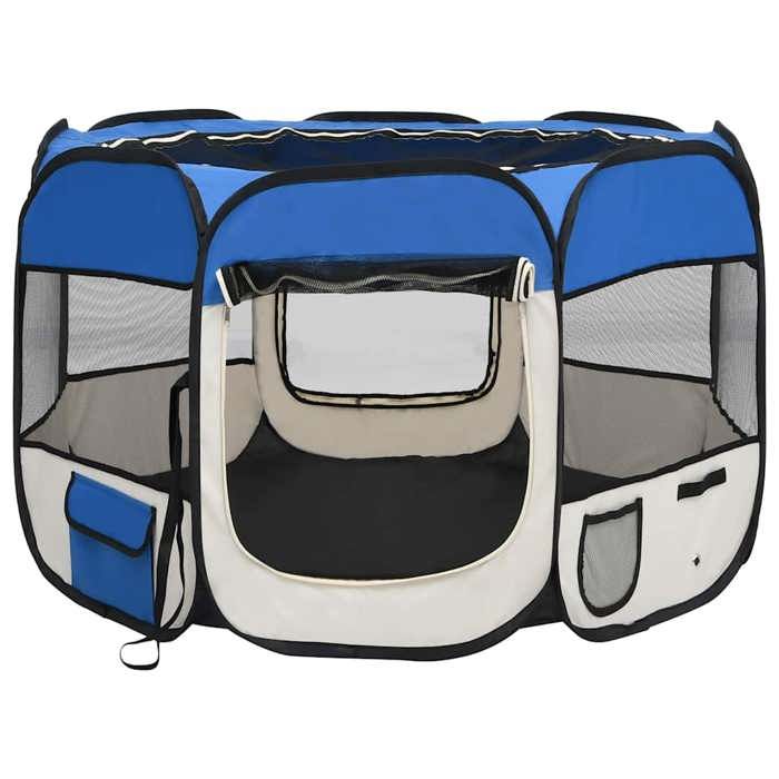 VidaXL Foldable Dog Playpen with Carry Bag Blue 90x90x58 Cm Enclosure 171013