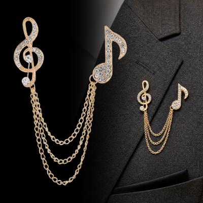 Brooch Pin for Women, Treble Clef Eighth Note Brooch with Staggered Metal Chains, Rhinestones Musical Design Lapel Pin for Musicians Formal Casual