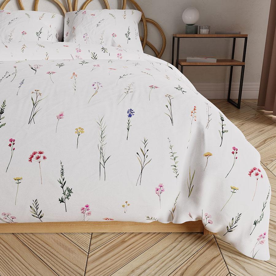 Ingrid Bedding Set 220x200 - Cotton Satin, Subtle Plant Pattern, Natural Elegance