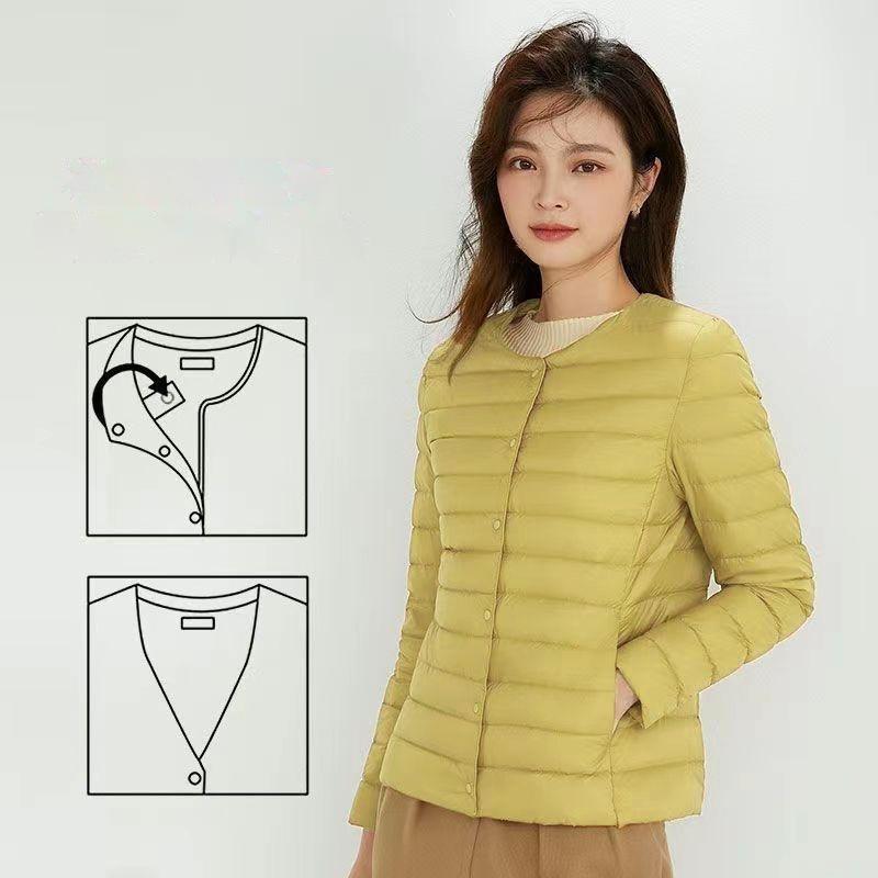 Leichte Daunenjacke für Herbst und Winter, Innenweste für Damen, kurzer Rundhalsausschnitt, große, warme Weste für Innen- und Außenbekleidung