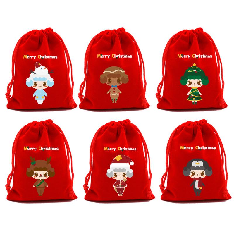 5Pcs Merry Christmas Velvet Bags Green/Red/Blue Drawstring Pouch Candy Gift Bag Jewelry Packaging Bags Xmas New Year Supplies