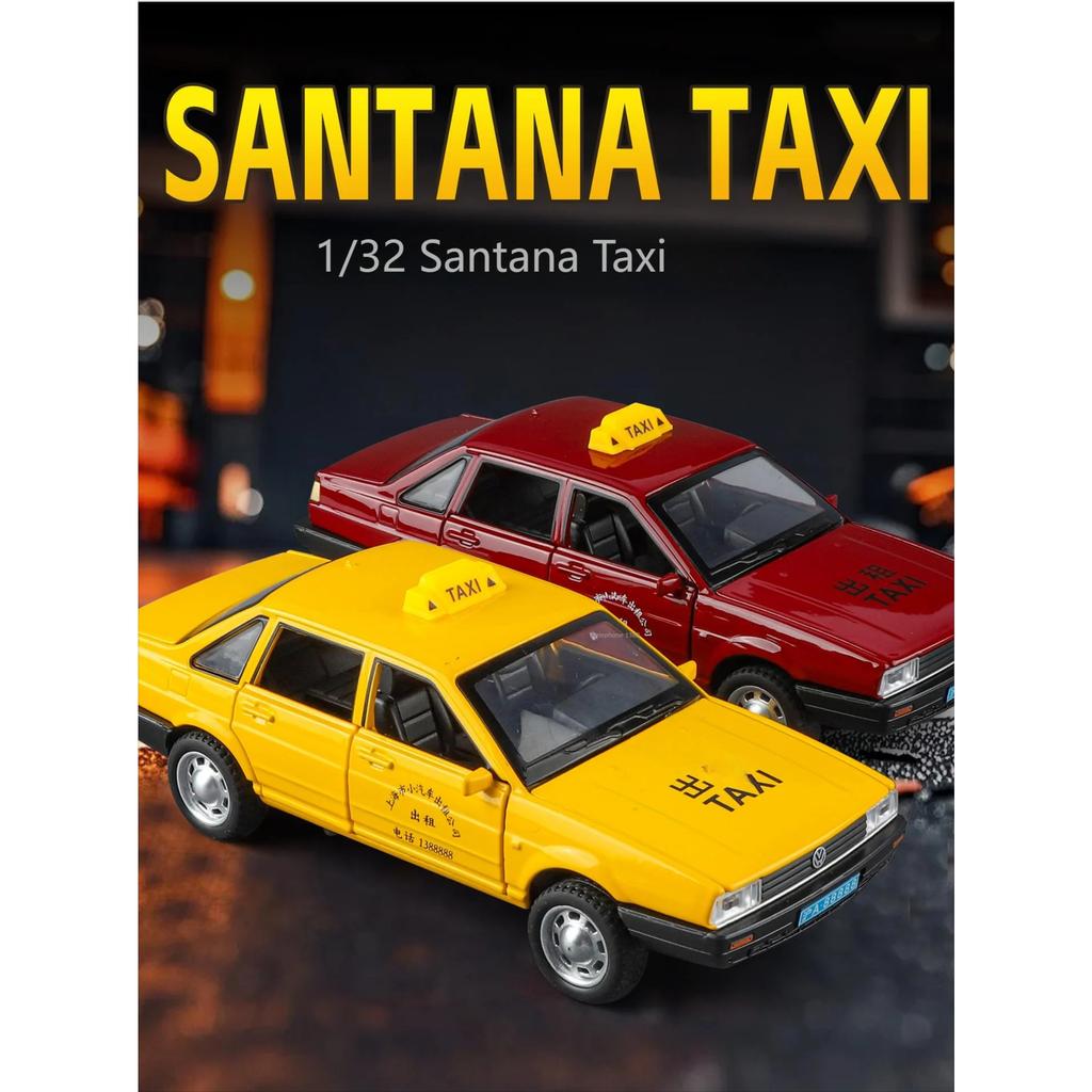 1/32 Volkswagen Santana Taxi Alloy Diecast Model Car Home Decoration Collectibles Miniature High Simulation Vehicle Holiday Gift