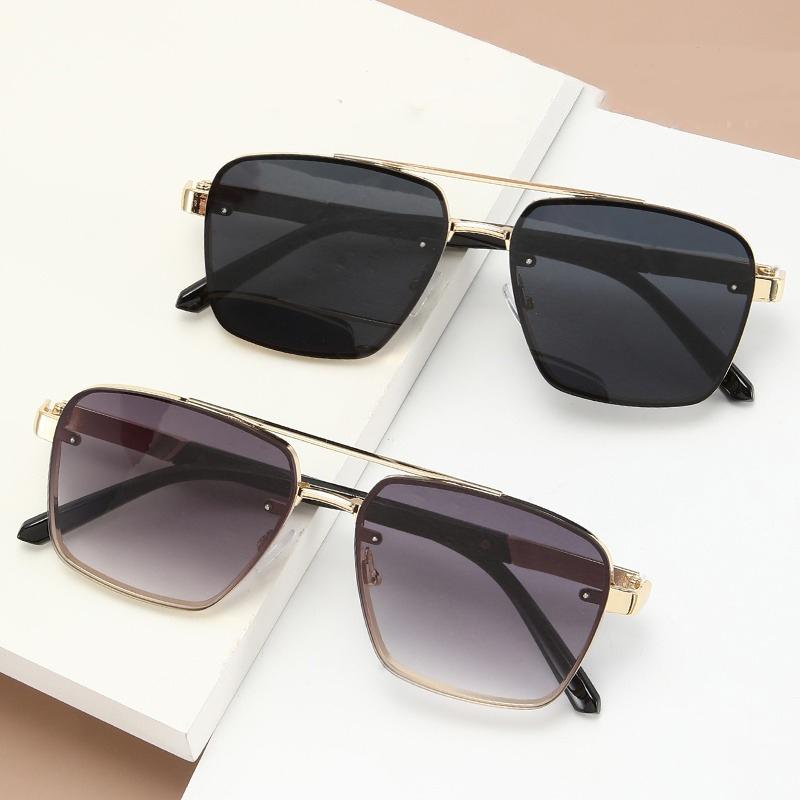 Oversize Retro Double Bridges Polygon Square Metal Sunglasses UV400 Gradient Shades Fashion Men Women Trendy Sun Glasses