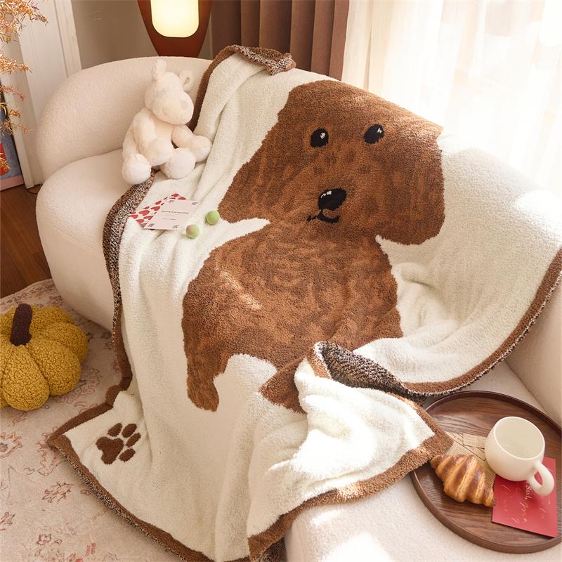 Puppy Pattern Knitted Blanket for Beds, Cute Dog Sofa Cover, Home Decor, Bed End Towel, Luxury Throw Blanket, Shawl Travel, Car