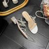 Bow Round Head Flash Diamond 2025 Summer New High Heel Fairy Style Sandals Small Size Large Size Thick Heel Size 41-43