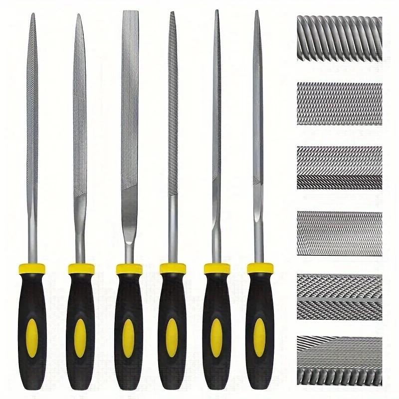 6 Piece Mini Needle File Set High Carbon Steel Precision Tools for DIY and Woodworking Carving Rubber Handle