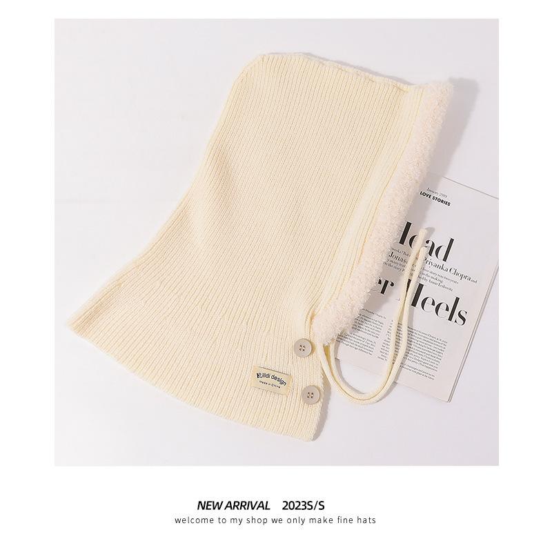 

Шапка-балаклава женская зимняя Красная Шапочка шерстяной шарф интегрированный большой обхват головы утолщенная теплая вязаная шапка One size бежевый