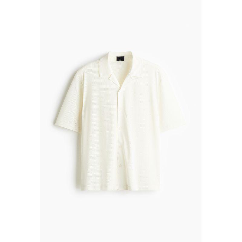 

HM Men s Cuban Collar Shirt 2025 Summer New Arrival Texture Loose Design Mesh Shirt 1275902 Cream color 175/100