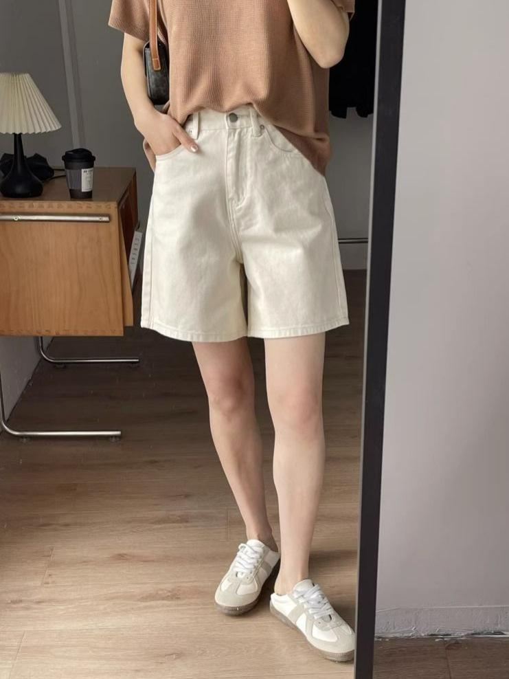 Women's High-Waisted Apricot Denim Shorts, Plus Size, Loose, Slimming, Wide-Leg, Summer 2025 Collection