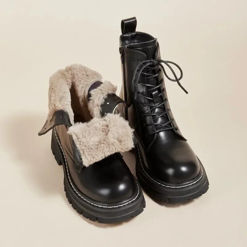 Stivali da Donna Nuovi Neri Marroni con Pelliccia Cavigliere da Donna Autunno Inverno Scarpe Imbottite in Cotone Calde Fondo Spesso Neve Stivaletti Corti