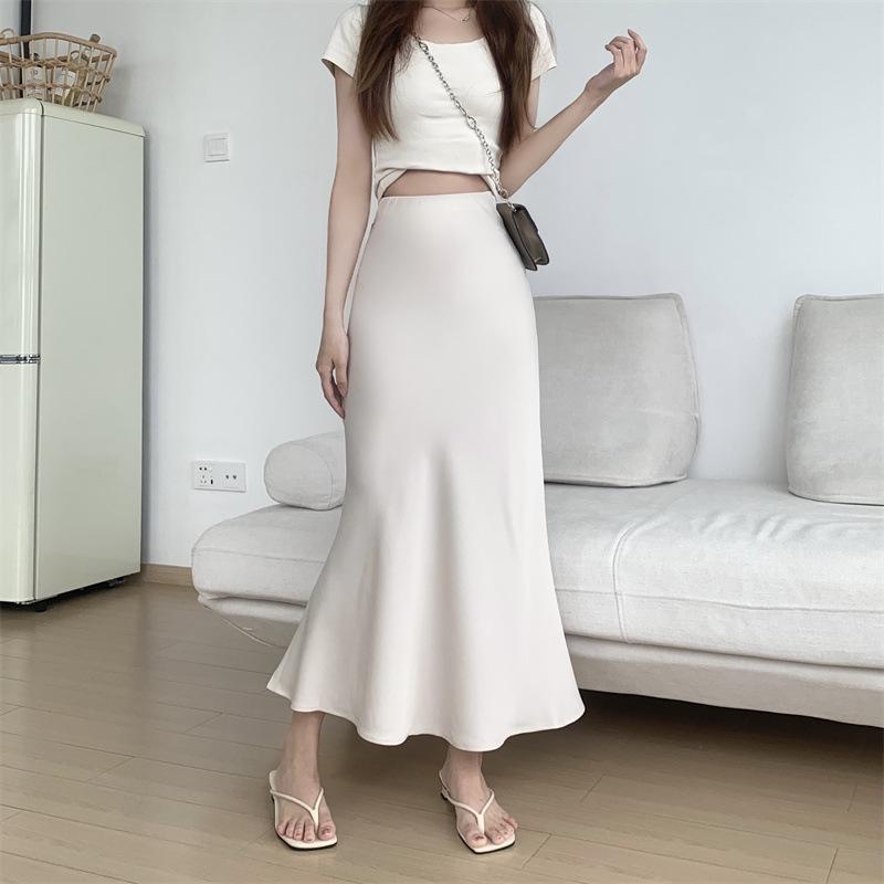 2024 French Retro Satin High Waist Fishtail Midi Skirt
