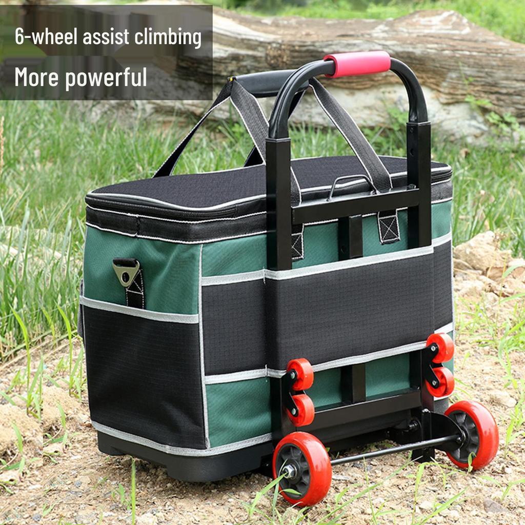 Telescopic Handle Tool Bag with Wheels: Large Capacity, Durable Square Storage for Electricians & Carpenters