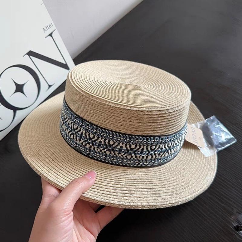 Spring tide bohemian ethnic style big brim braided flat top milliner sunscreen travel