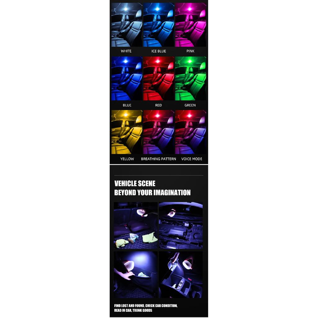 1PCS LED Touch Light Mini Wireless RGB Atmosphere Light USB Charging Auto Roof Ceiling Reading Lamp Car Interior Lighting 5V