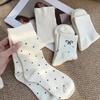 Yi Fan Autumn Mid-Calf Maternity Socks - Solid Color, Polka Dot Bow Lace, Stacked Trendy, Student Style