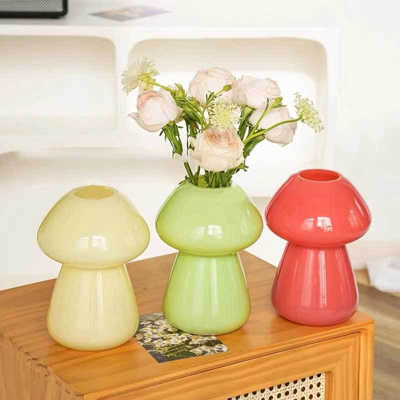 

1pc Flower Arrangement Containers Ornament Colored Mushroom Glass Vase