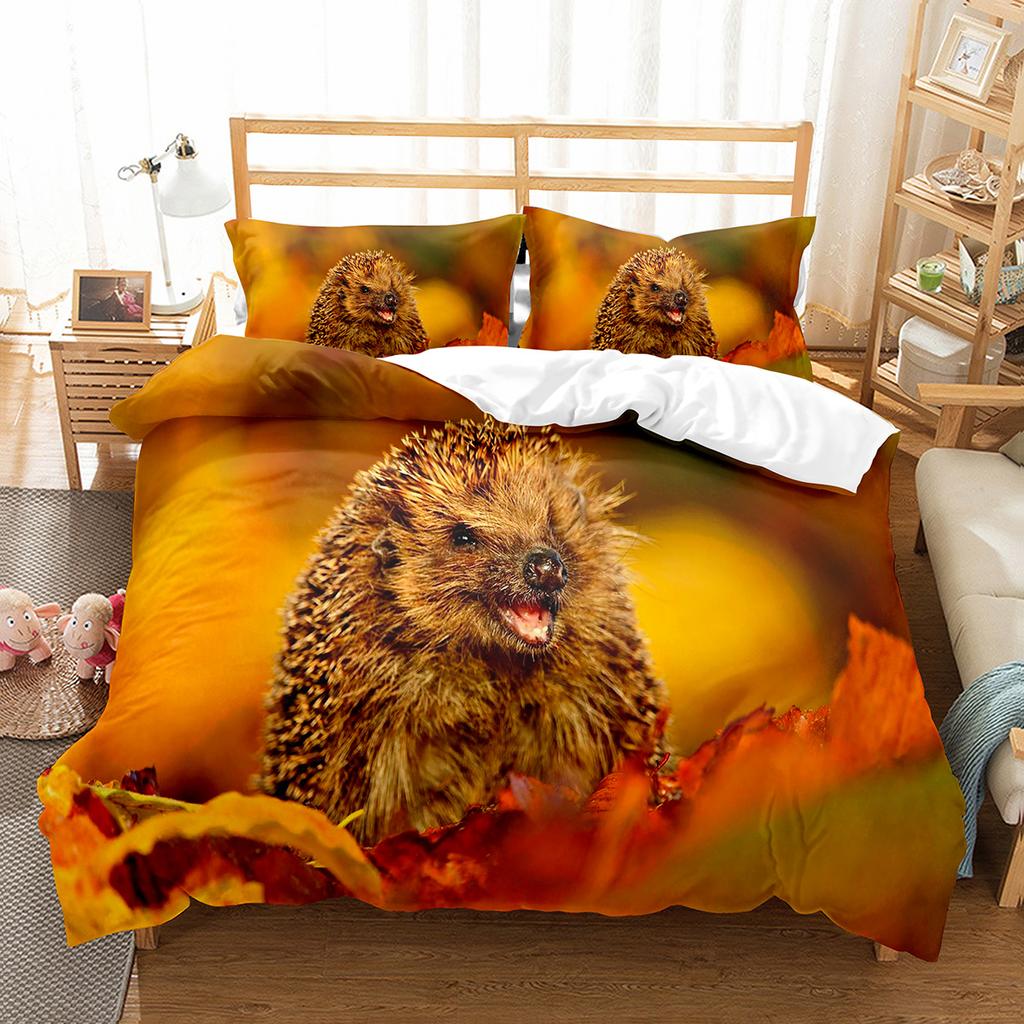 Hedgehog Duvet Cover Set Cute Cute Animal Polyester Comforter Cover King Queen Size for Kid Boy Girl Bedding Set with Pillowcase