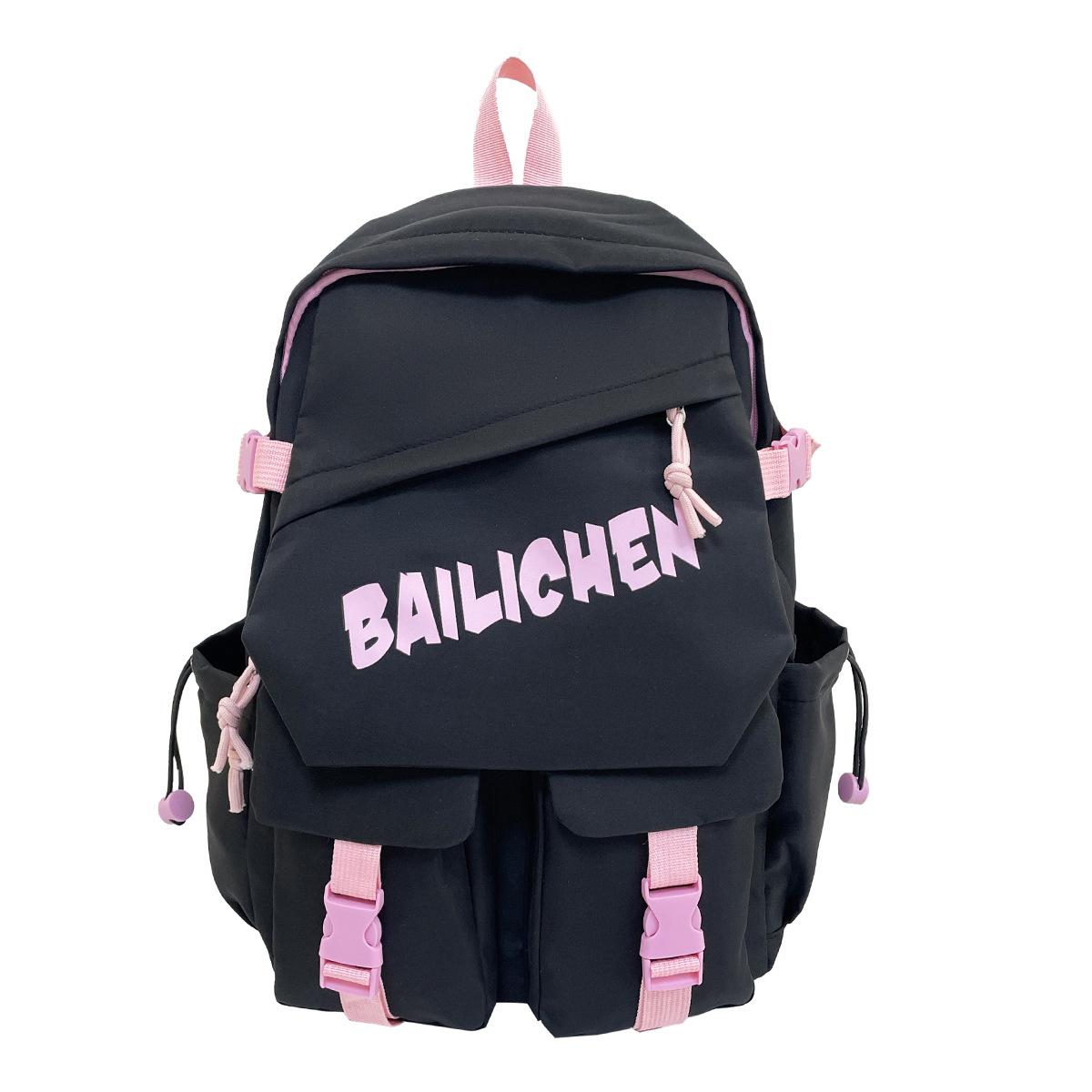 

2025 осінь новий рюкзак корейська версія модні літери простий старшокласники велика місткість універсальний студентський шкільний рюкзак тренд чорний