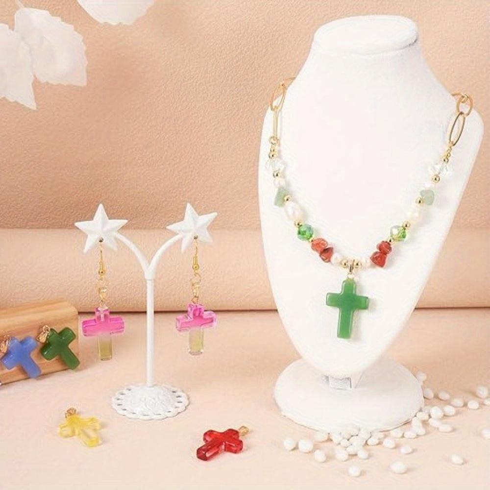 2/4/8pcs White Rings Gradient Solid Color Stone Cross Pendant Random Mixed Pendant Necklace Accessories DIY Jewelry Making DIY Bracelet Necklace