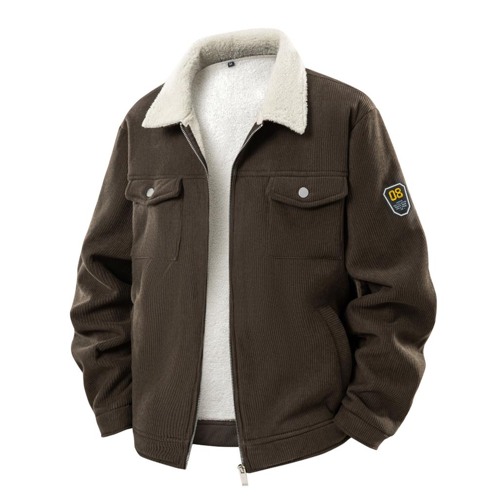 Collar Jacket Men's Corduroy Men's Jacket with Thick Velvet Workwear for Constant Temperature Insulation