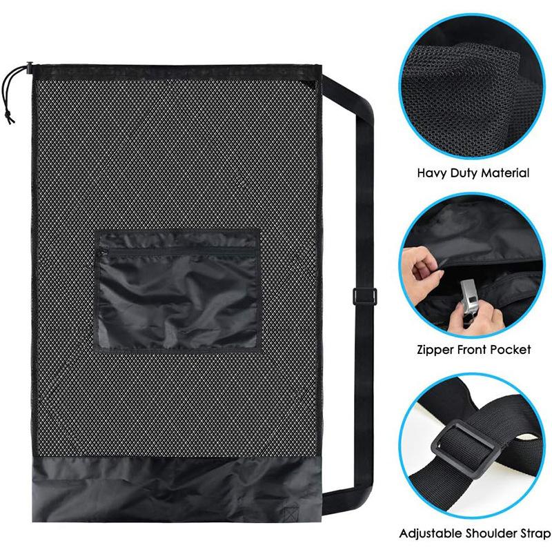 Mesh Soccer Ball Bag Extra Large Drawstring Basketball Storage Bag With Zipper Pocket Volleyball Football Net Pack Gym Bags