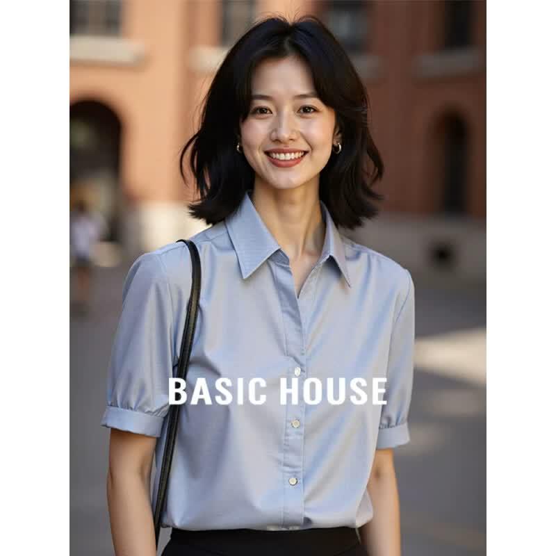 Basic House Women s Commuter Polo Collar Short Sleeve Shirt S