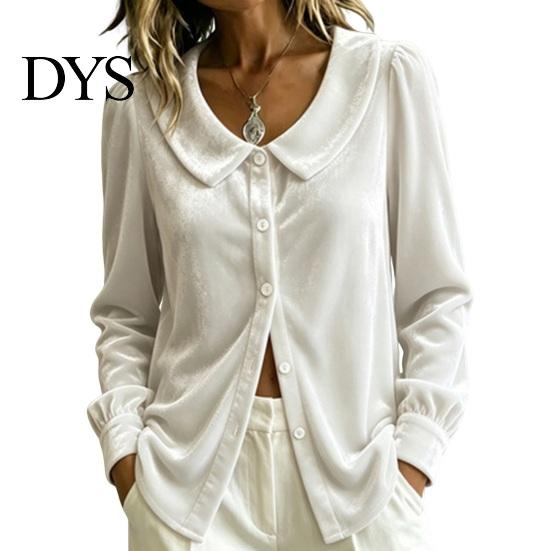 Button Down Shirts Fall Winter Women Velvet Shirt, Regular Fit Long Sleeve Office Work Top Top, Soft Solid Color Lapel Collar Blouse for Lady