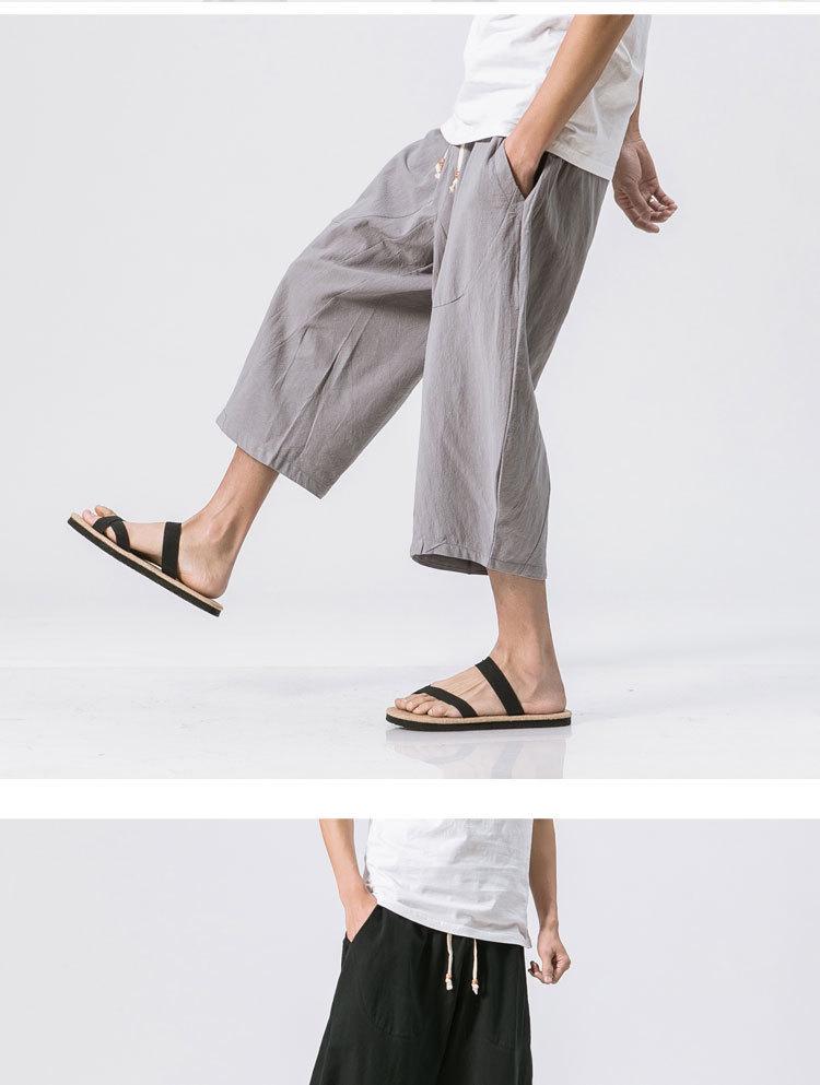 Men's Summer Loose Fit Linen Capri Pants - Solid Color, Plus Size, Chinese Style Casual Trousers